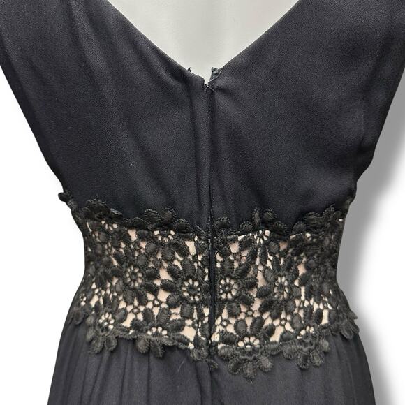 Vintage Sears Maxi Dress Black Floral Lace Waistband Naked Prom 60s Whimsygoth S - Picture 6 of 16